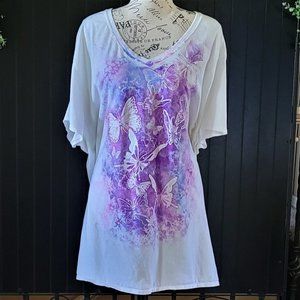Just My Size Womens Plus Size White/Purple Butterfly T-Shirt (5X, 30W/32W